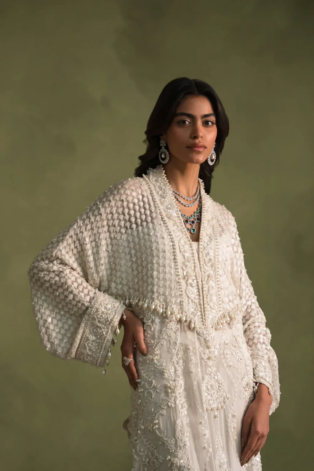 White casual dress featuring elegant chiffon fabric