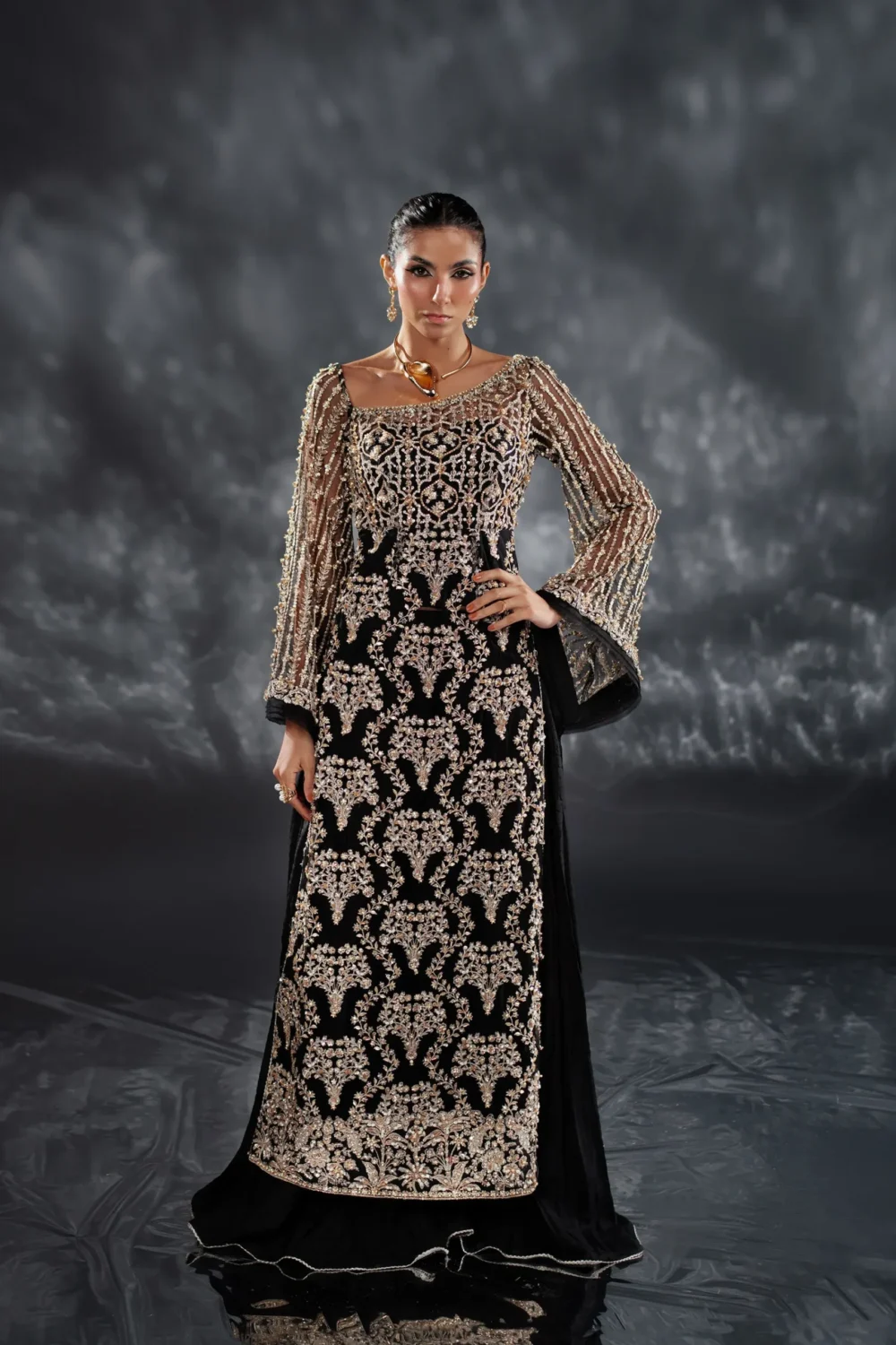 Back View of Black Dress Midnight Gilded Glam – Luxury Fit