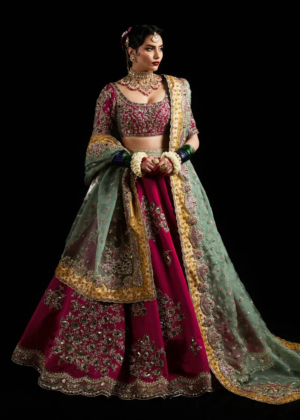 Deep Pink Satin Silk Lehenga with Intricate Hand-Embellishments