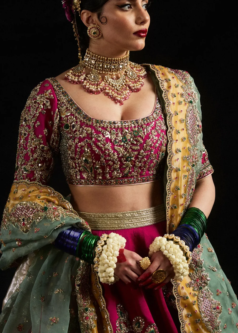 Deep Pink Satin Silk Lehenga with Intricate Hand-Embellishments
