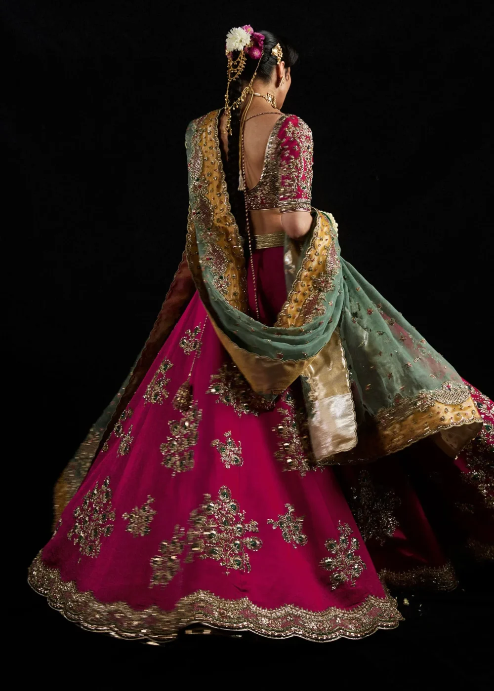 Deep Pink Satin Silk Lehenga with Intricate Hand-Embellishments