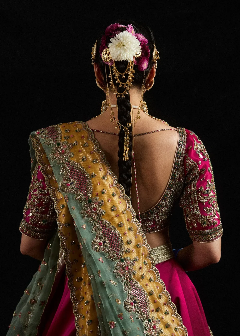 Deep Pink Satin Silk Lehenga with Intricate Hand-Embellishments