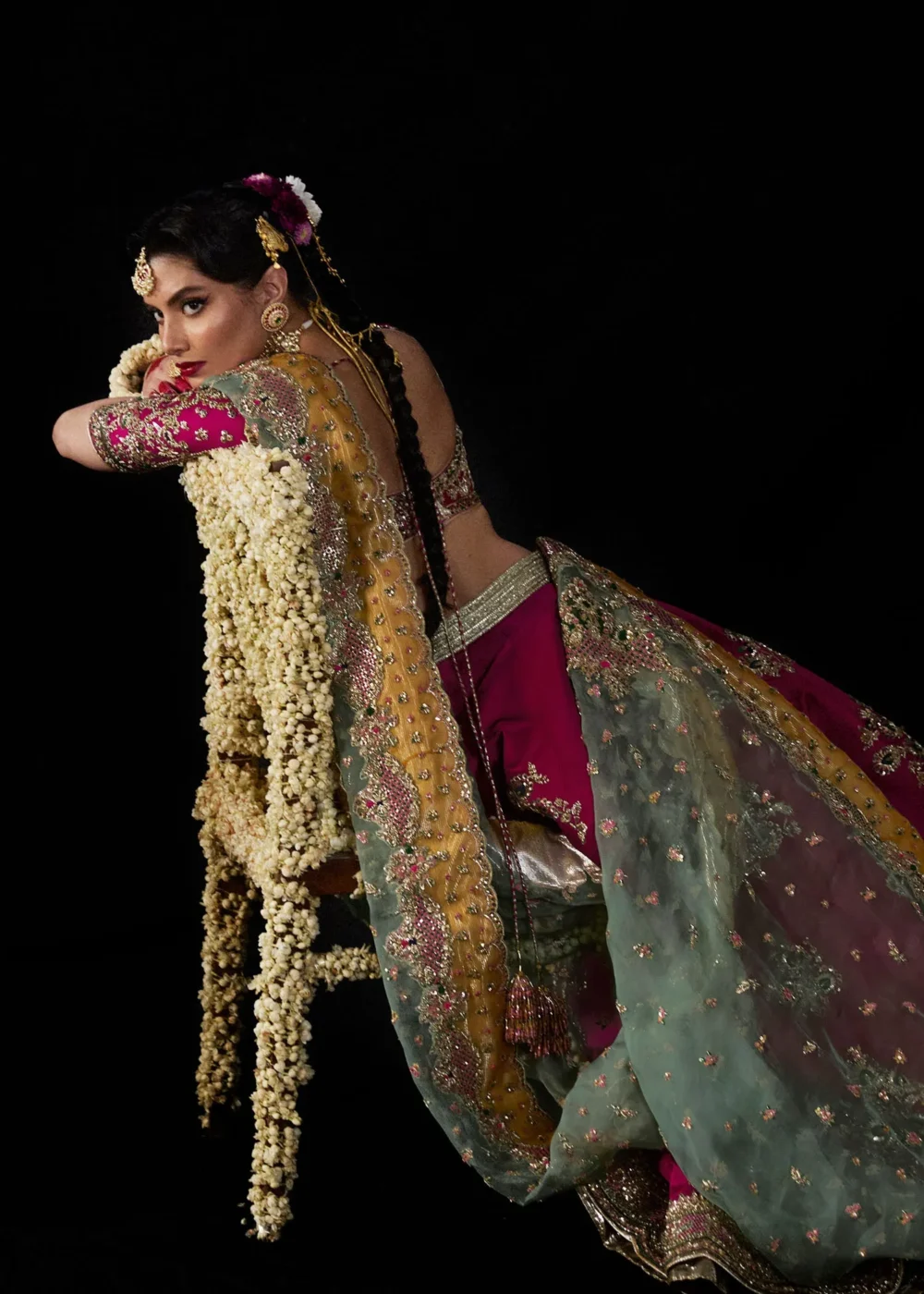 Deep Pink Satin Silk Lehenga with Intricate Hand-Embellishments