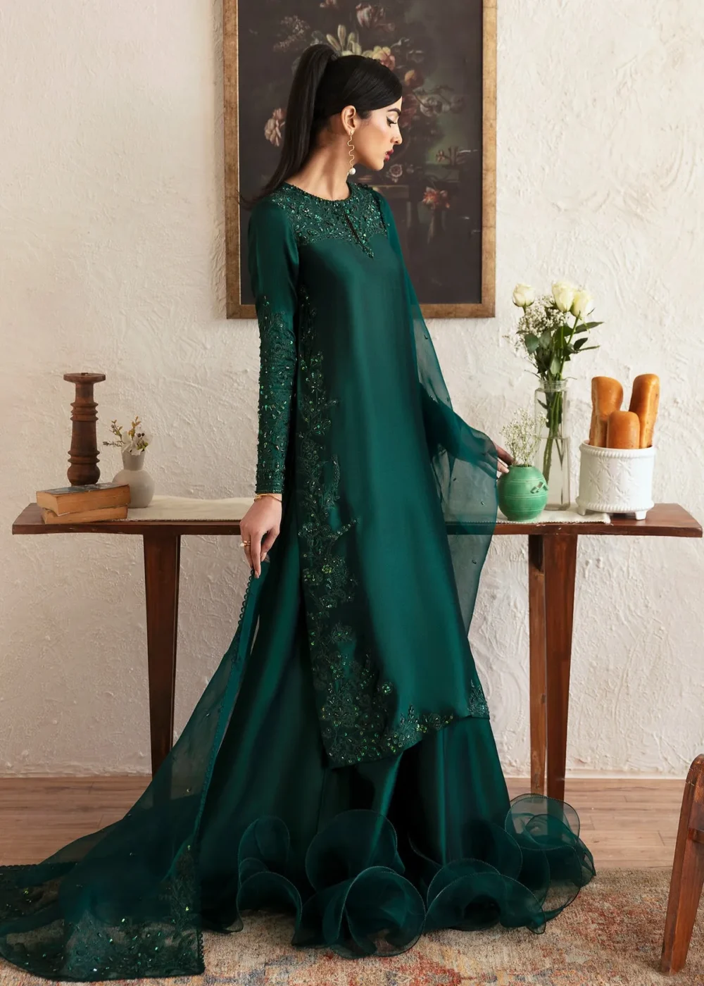 Bottle Green Silk Ensemble