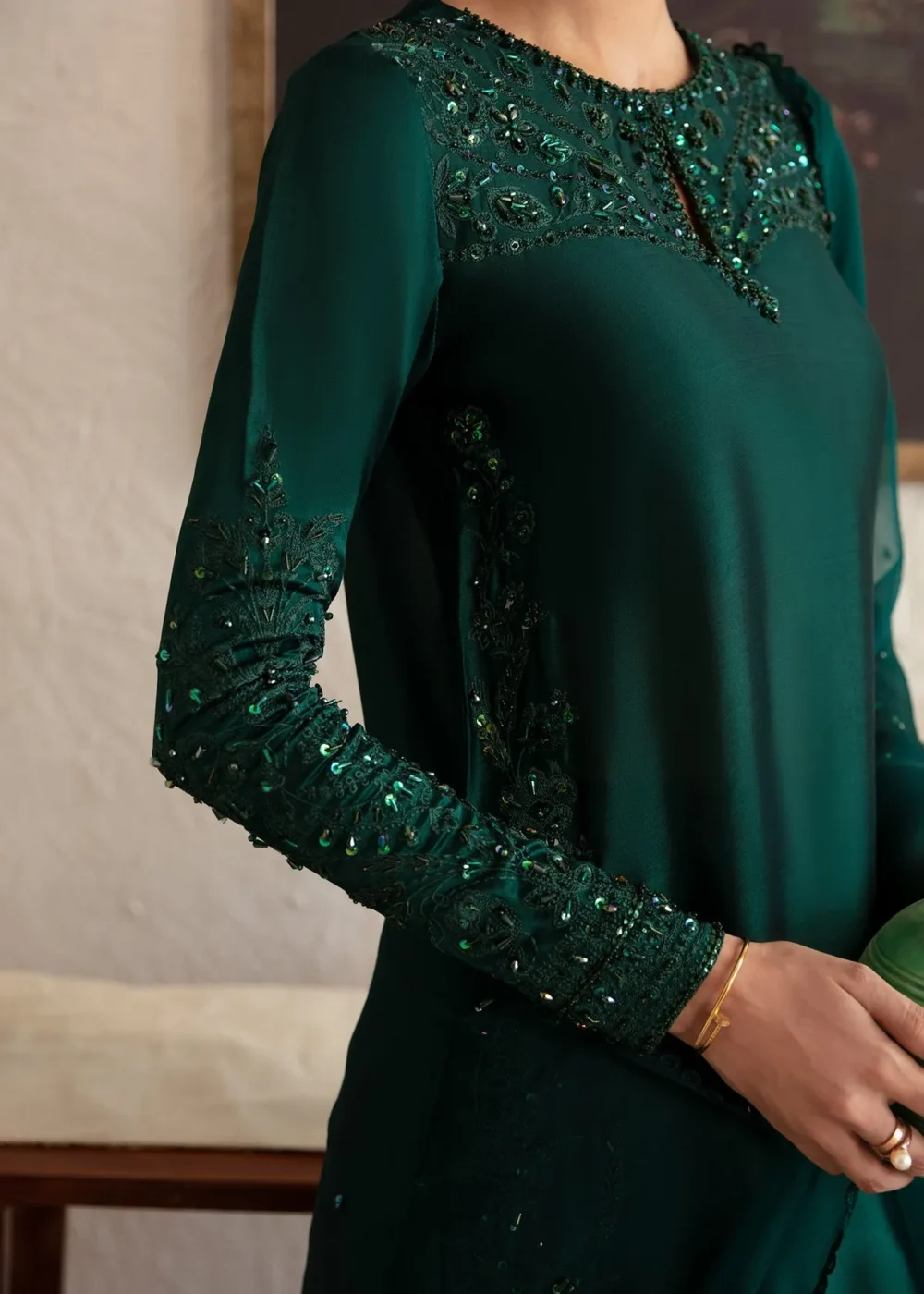 Bottle Green Silk Ensemble