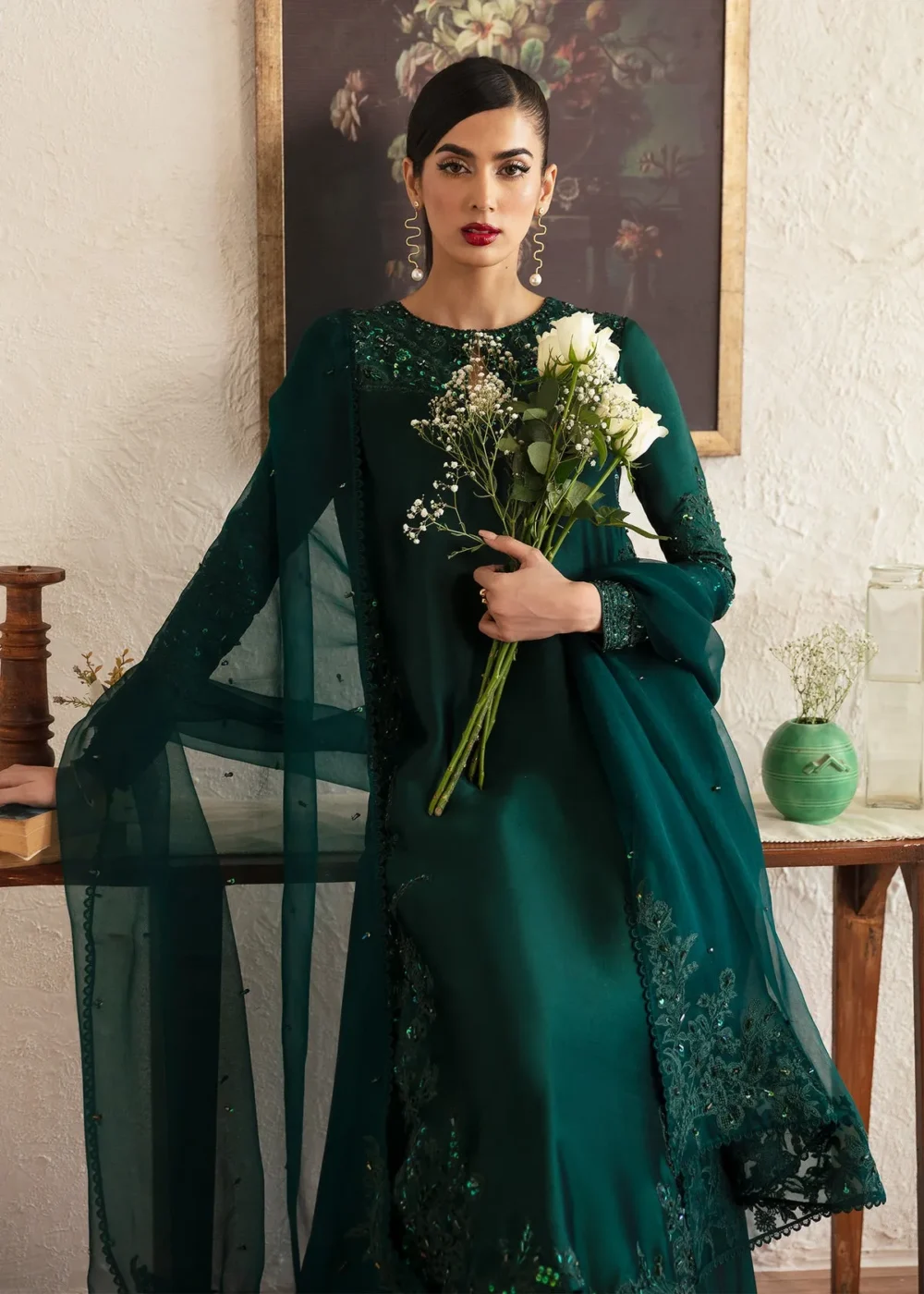 Bottle Green Silk Ensemble