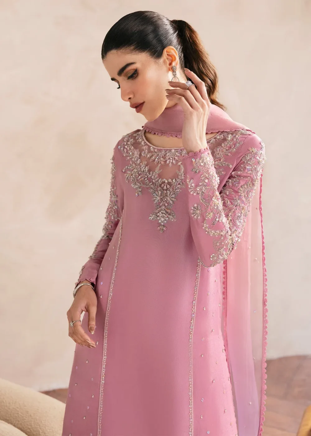 Arden Lilac Raw Silk Shirt with Fluid Culottes and Ombre Dupatta