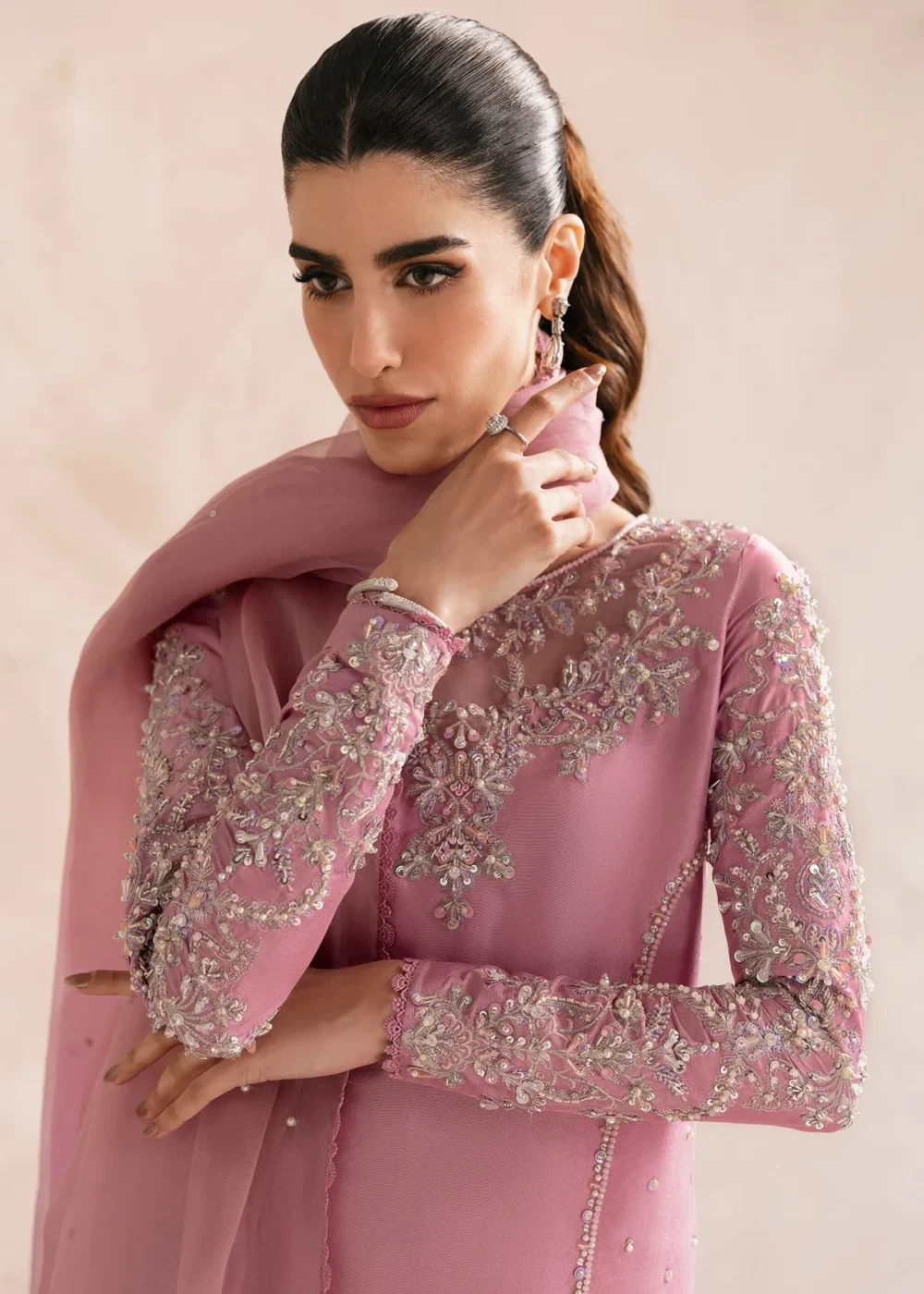 Arden Lilac Raw Silk Shirt with Fluid Culottes and Ombre Dupatta