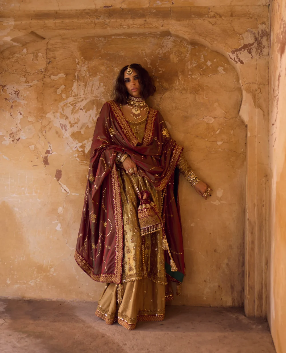 Gold Lamè Tissue Shirt with zardozi, nakshi, dabka and kaamdani work.